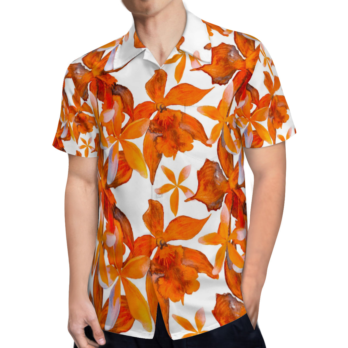 Hawaiian shirt - Orange and white flower design