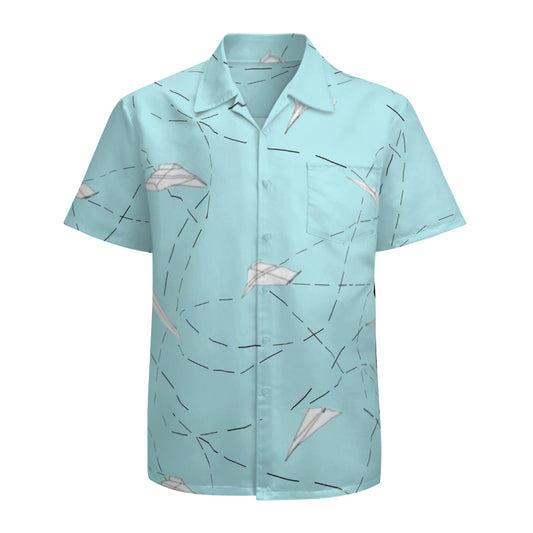 Hawaiian shirt - Lt green paper airplanes