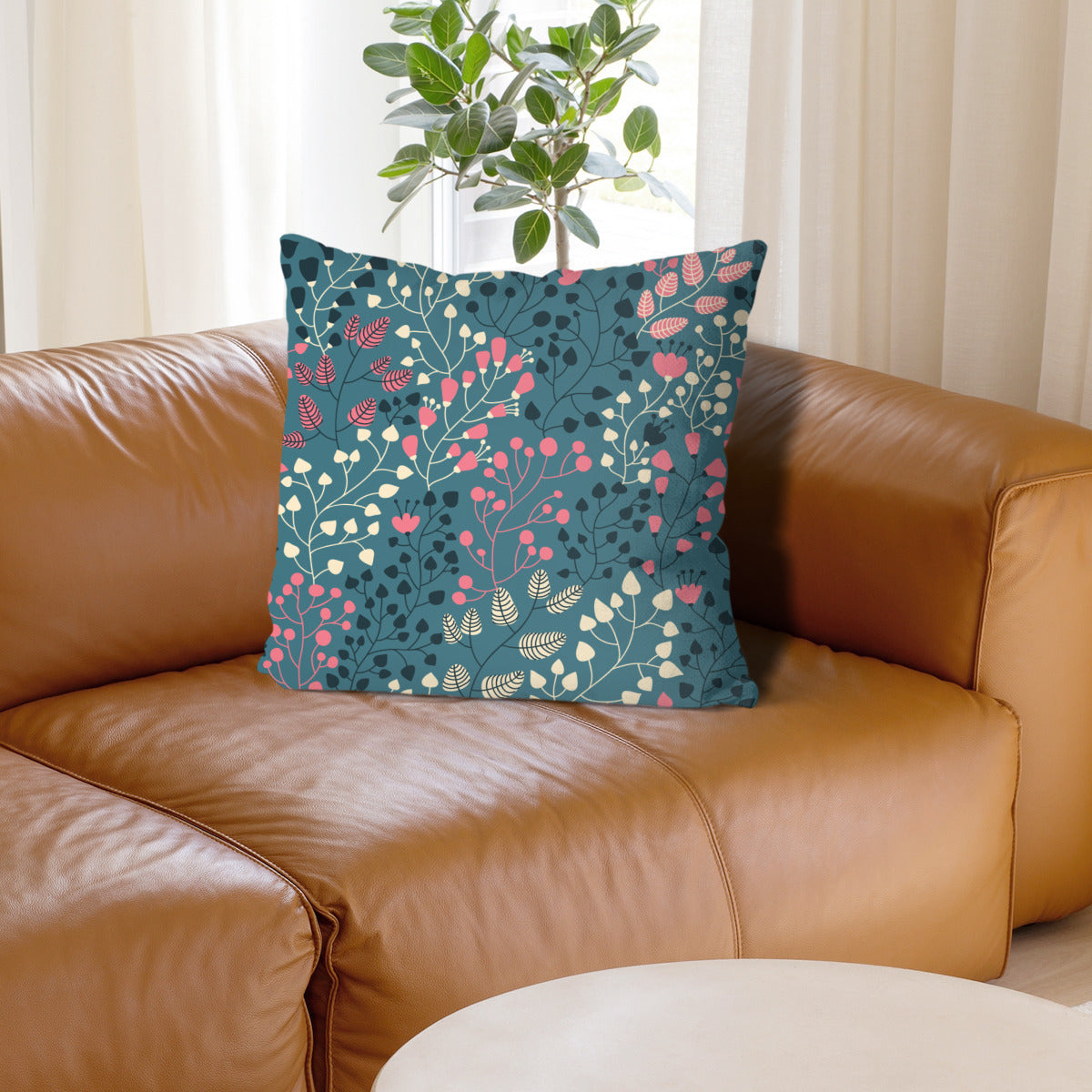 Throw pillow - green, pink and yellow design