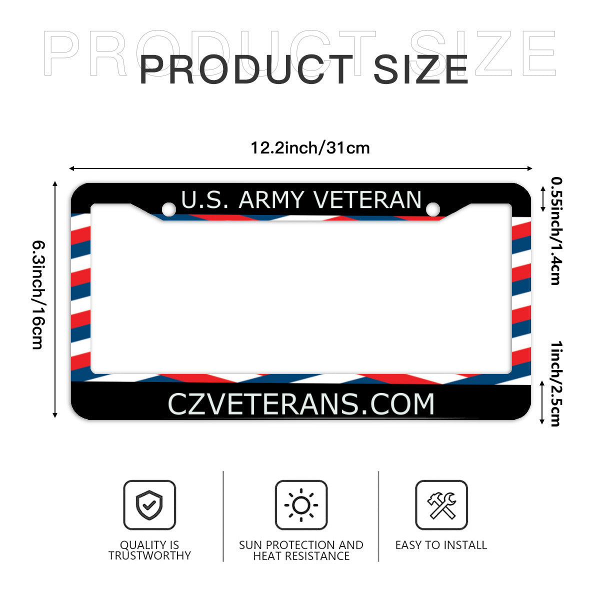 Standard 2-hole U.S. License plate frame cover U.S. Army CZ Veteran - SHIPPING INCLUDED