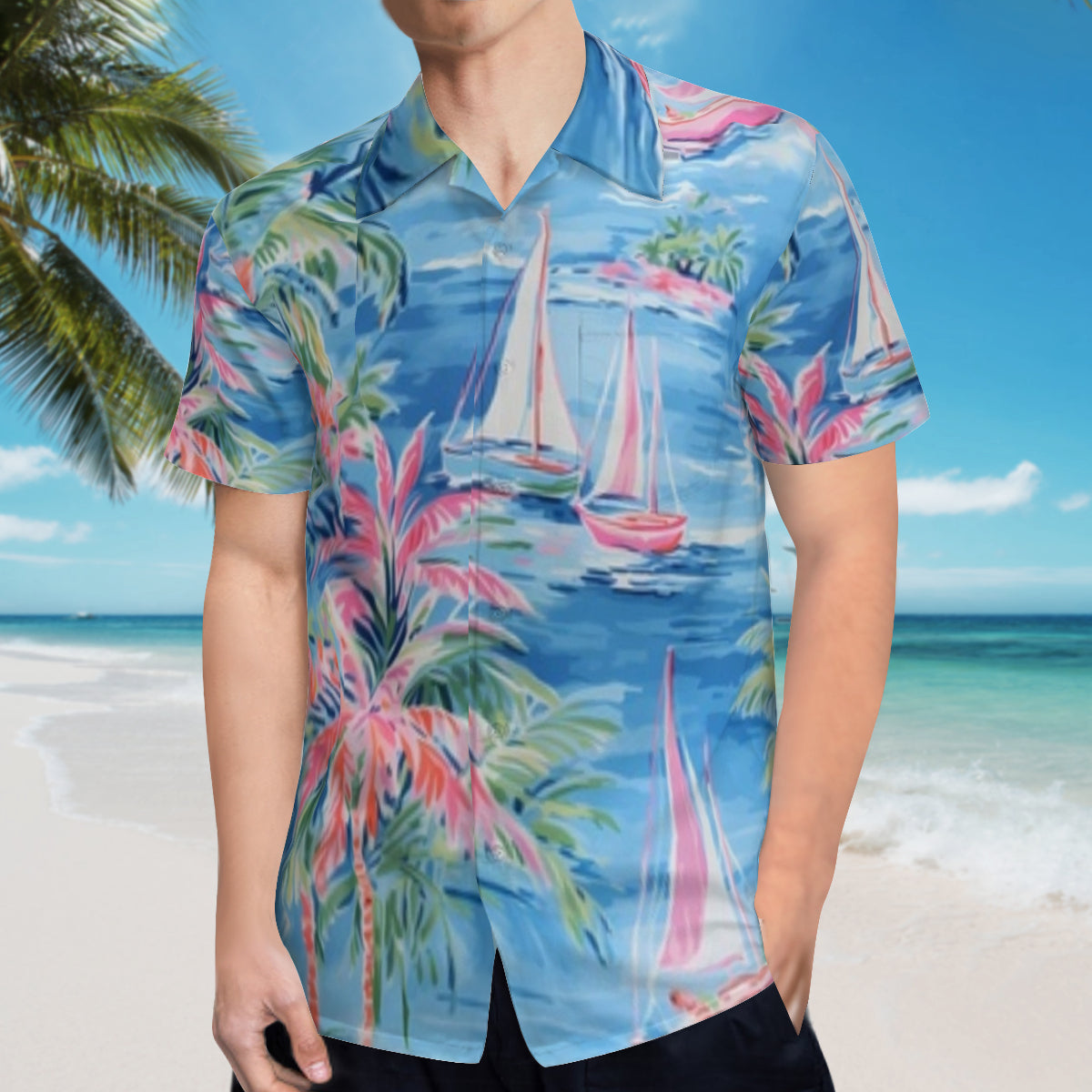 Hawaiian shirt - pink and blue hawaiian scene