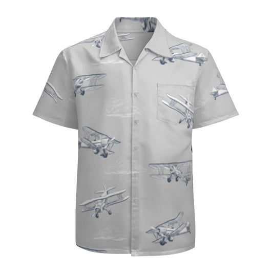 Hawaiian shirt - grey with airplanes