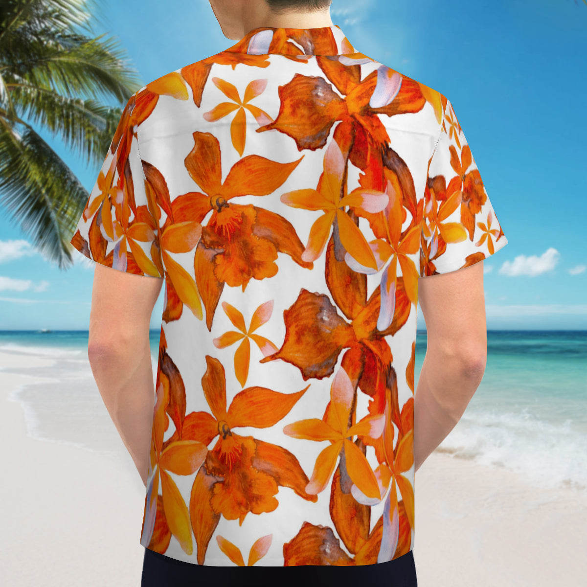 Hawaiian shirt - Orange and white flower design