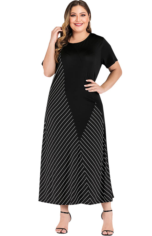 Women's dress - Striped Colorblock Short Sleeve Dress