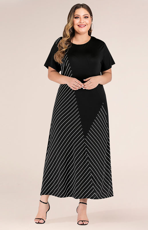 Women's dress - Striped Colorblock Short Sleeve Dress