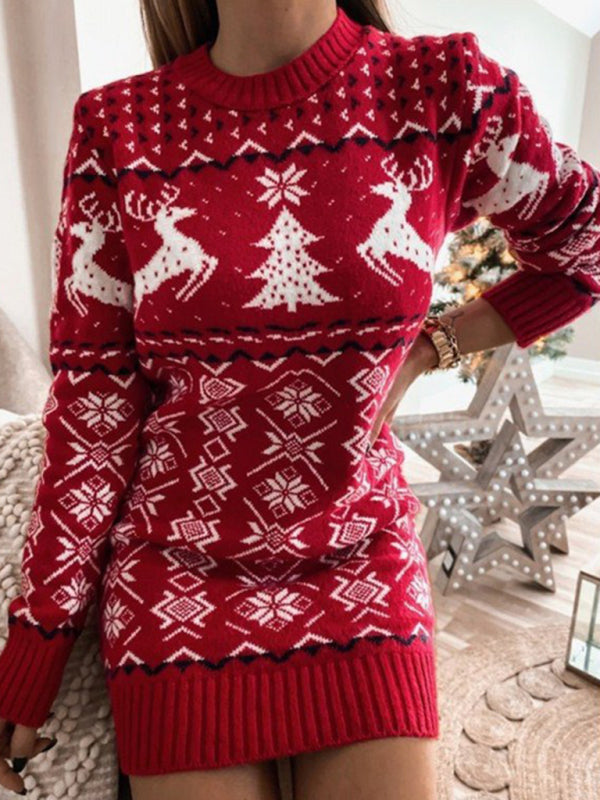 Christmas sweater dress - Christmas Print Long Sleeve Casual Dress